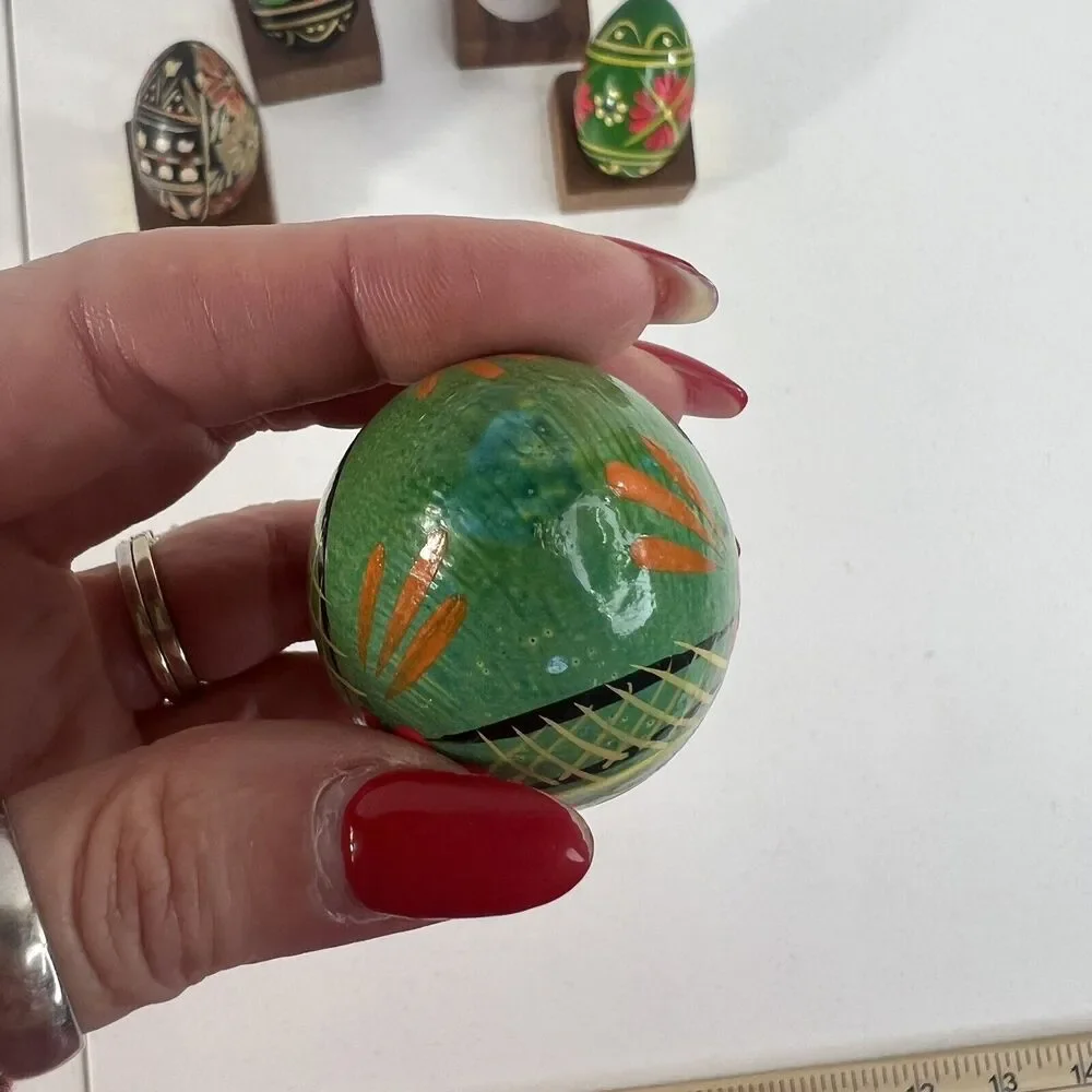 Wooden Hand Painted Lacquered Eggs Bright Decorative Floral‎ Easter